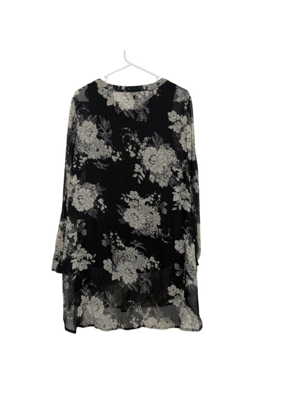 Roz & Ali Black Floral Metalic Sheer Tunic Blouse W/ Lined Tank Top Woman SZ 1X - Picture 8 of 13